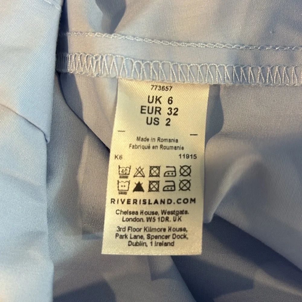 River Island Blue Cotton Blend Long Sleeve Elastic Waist Mini Shirt Dress Size 2 - Picture 7 of 7